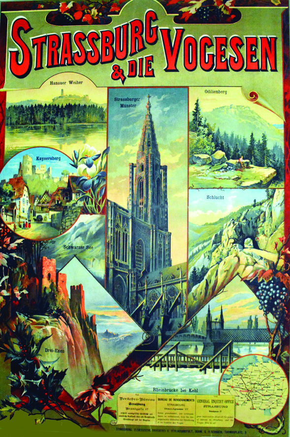 Strassburg Vogesen & Die vers 1900 Affiche entoilée/ Poster on Linnen B.E. B + Déchirures