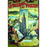 Strassburg Vogesen & Die vers 1900 Affiche entoilée/ Poster on Linnen B.E. B + Déchirures