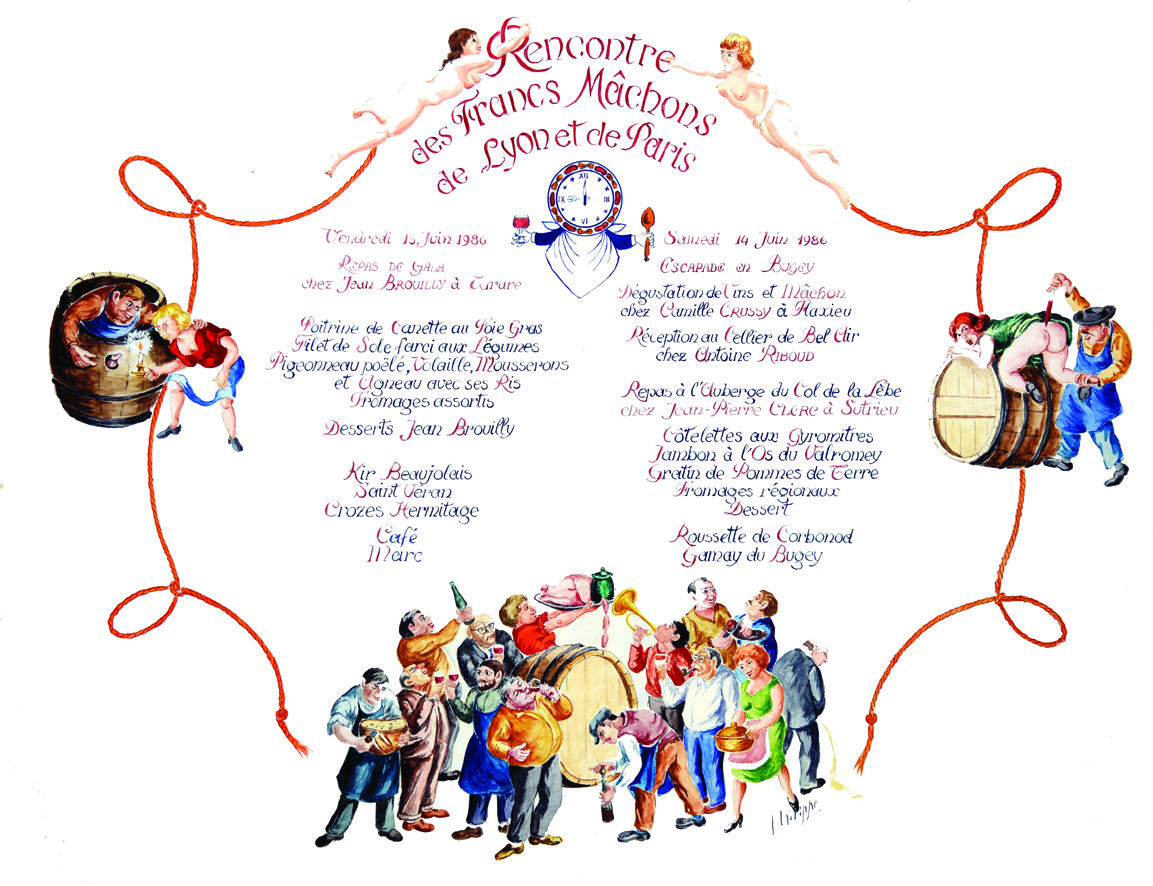 Diners des Francmâchons de Lyon & de Paris -13 & 14 juin 1986 Gouache signée Philippe 1986