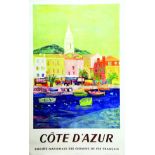 Côte d'Azur 1958 BEZOMBES ROGER Publicité S. J Paris Affiche entoilée/ Poster on Linnen T.B.E. A -