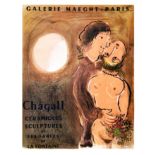 Galerie Maeght ( Couple en Ocre ) 1952 CHAGALL MARC Affiche entoilée/ Poster on Linnen B.E. B +