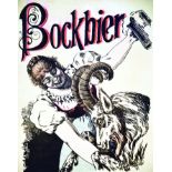 Bock Bier Aff. Entoillée B.E. B + Déchirures restaurées. Restaurations dans les marges. / Restored