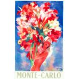 Monté- Carlo vers 1950 DOMERGUE JEAN-GABRIEL Imprimerie Nationale Monaco Affiche entoilée/ Poster on