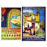 Lot de 2 affiches Espagne vers 1920 GALI / GUTIERREZ ERNESTO L'Espagne. Billets à Prix réduit pour