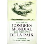 Deuxième Congrès Mondial de la Paix Londres 1950 PICASSO PABLO Mourlot et Devaye Paris 1 Affiche