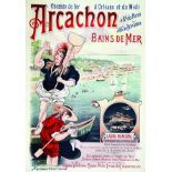 Arcachon 1896 GEACHE Demachy Pech & cie Bordeaux Affiche Entoilée. / Poster on linen B.E. B + Traces