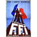 Exposition FFI vers l'Armée Nouvelle 1944 PINEAU M. E. A. Dauphin Paris Affiche entoilée/ Poster