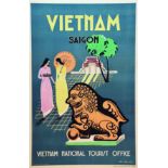 Saïgon - Vietnam vers 1950 TRAN HUNG BINH The Vietnam Tourist Office Saïgon Affiche entoilée/ Poster