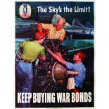 The Sky's the Limit! 1944 ALLEN COURTNEY Keep buying war Bonds. Aff. Entoilée. / Poster on Linen B.