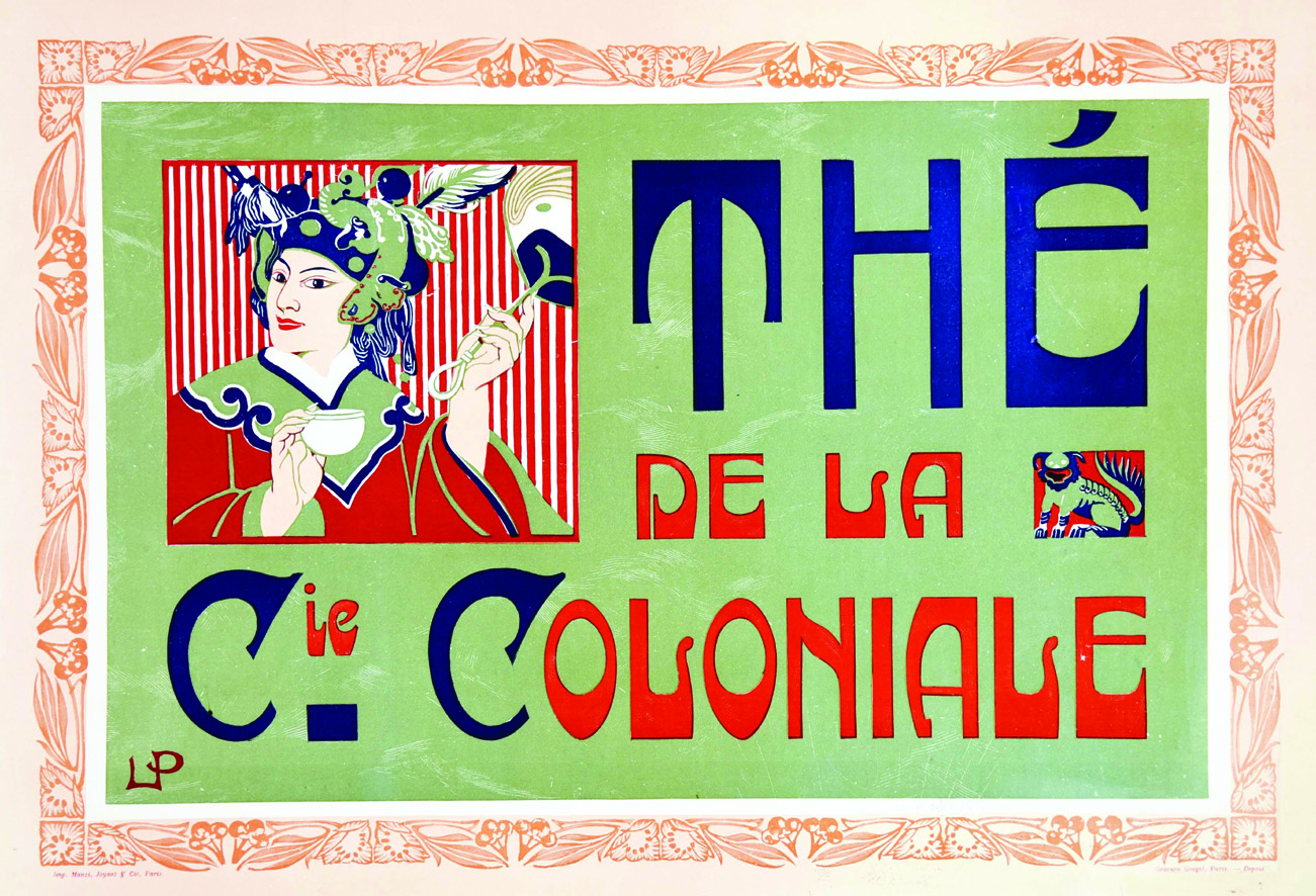 Thé de la Coloniale vers 1900 LP Manzi Joyant & Cie Paris Affiche entoilée/ Poster on Linnen B.E.