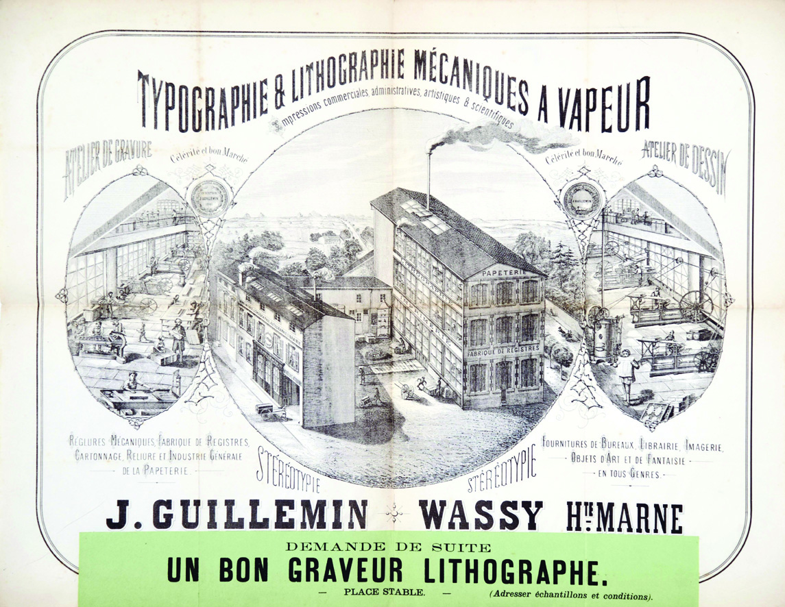 J. Guillemin Typographie & Lithographie Mécaniques à Vapeur vers 1860 Wassy - ( Haute Marne ) J.