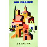 Air France Espagne 1959 VERNIER S.A. Courbet Paris 1 Affiche Non-Entoilée / Poster on Paper not