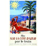 Allez sur la Côte d'Azur par le Train 1954 1954 BAILLE HERVE Hubert Baille & Cie Paris Affiche