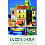 La Côte D'Azur ( Port Grimaud ) 1963 NATHAN Perceval Paris Affiche entoilée/ Poster on Linnen T.B.E.