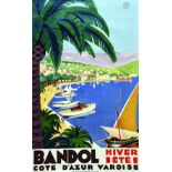 Bandol Côte d"Azur Varoise 1932 BRODERS ROGER Lucien Serre & Cie Paris Affiche entoilée/ Poster on