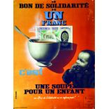 Bons 1 Frcs c'est une soupe pour un enfant vers 1941 COLIN JEAN L. Delaporte Paris Affiche entoilée/