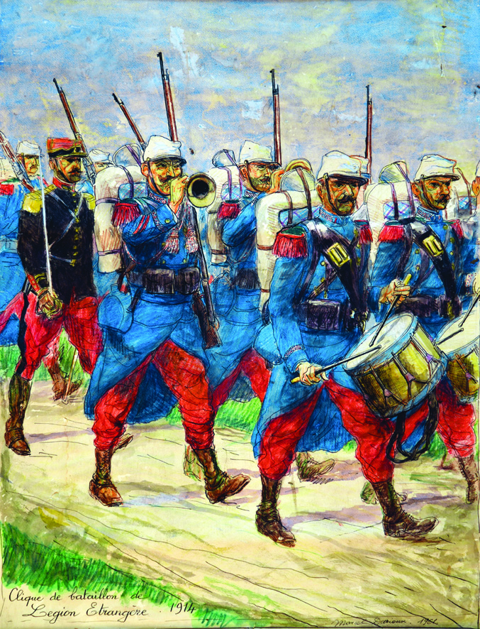 Clique de Bataillon de la Légion Etrangère 1914 Aquarelle signée Marcel darieux 1961 DARIEUX