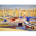 Port de Saint Tropez vers 1910 aquarelle signée Simon Glatzer vers 1910 GLATZER SIMON Aquarelle