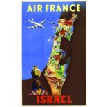 Air France Israel 1951 RENLUC Hubert Baille & Cie Paris Affiche entoilée/ Poster on Linnen B.E.