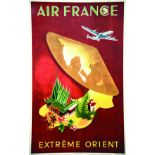 Air France Extrème Orient très rare 1950 DUMAS G. Perceval Paris Affiche entoilée/ Poster on