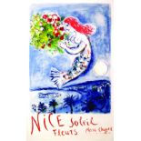 Marc Chagall - Nice Soleil Fleurs 1962 CHAGALL MARC Mourlot Paris Aff. Entoilée. / Poster on Linen