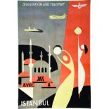 Istambul JAT vers 1950 SPREIUO B. Jubostampa Beograd Affiche entoilée/ Poster on Linnen B.E. B +