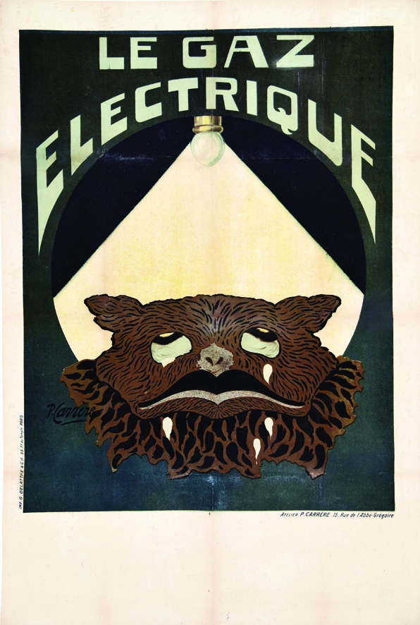 Le Gaz Electrique vers 1900 CARRERE P. G. Delattre & Cie Paris Affiche entoilée/ Poster on Linnen