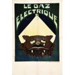 Le Gaz Electrique vers 1900 CARRERE P. G. Delattre & Cie Paris Affiche entoilée/ Poster on Linnen