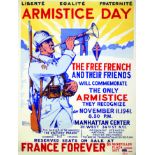 Armistice Day - Rare affiche de la France Libre imprimée à New York Rare 1941 LAUSSUCQ HENRI Liberté