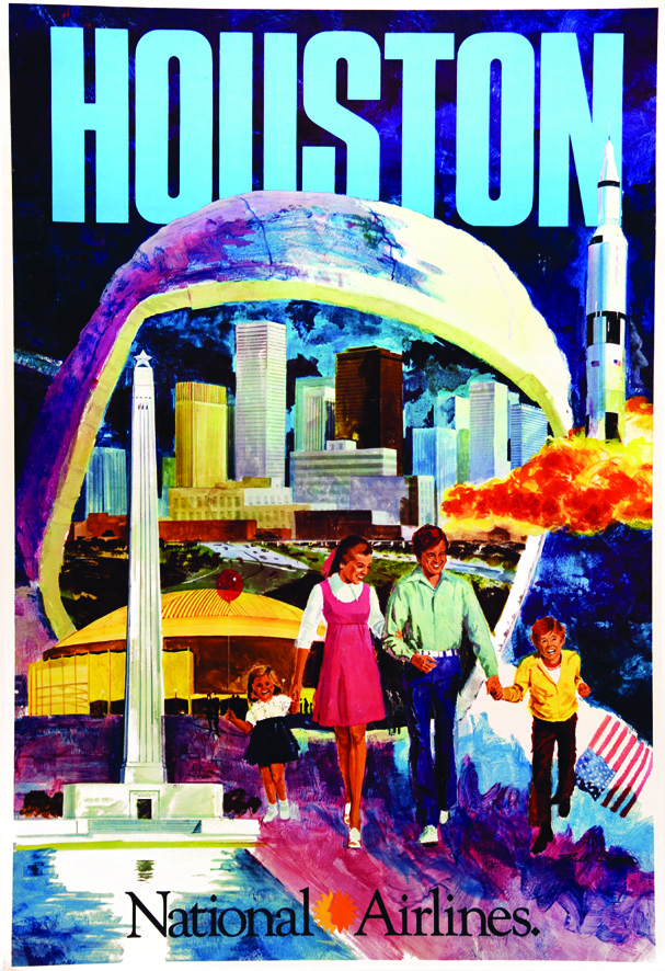 Houston - National Airlines vers 1960 Affiche entoilée/ Poster on Linnen T.B.E. A - 104 x 70 cm