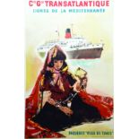 Paquebot Ville de Tunis - CGT vers 1950 BRENET ALBERT Photolith 1 Affiche Non-Entoilée / Poster on