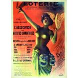 Loterie Artistes de Théâtre vers 1900 PAL Chardin Paris Affiche entoilée/ Poster on Linnen B.E.