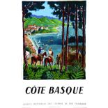 Côte Basque 1950 BAILLE HERVE French National Railways Paris Affiche entoilée/ Vintage Poster on