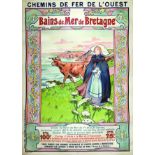 Bains de Mer de Bretagne 1898 WILDER ANDRE Chaix (Ateliers Chéret) Affiche entoilée/ Vintage