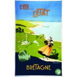 Bretagne L'Ete L'Etat vers 1930 BAUBAUT LUCIEN Lucien Serre & Cie Paris Affiche entoilée/ Vintage