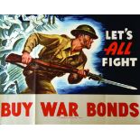 Let's all fight 1942 US Goverment Printing Office 1 Affiche Non-Entoilée / Vintage Poster on Paper