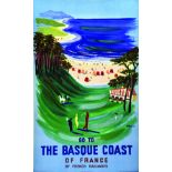 The Basque Coast of France 1954 VILLEMOT French National Railways Paris Affiche entoilée/ Vintage