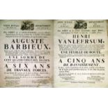 Lot de 2 Affiches : Cour Royale de Douai Banissement Travaux Forcés de 1816 & 1819 Wagrez Taffin