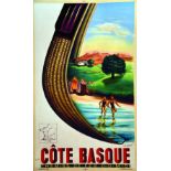 Côte Basque 1936 PIAUBERT A.G. Paris Affiche entoilée/ Vintage Poster on Linnen T.B.E. A - manques &