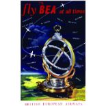 BEA Fly at all times vers 1950 Affiche entoilée/ Vintage Poster on Linnen B.E. B + 99,5 x 63,5 cm