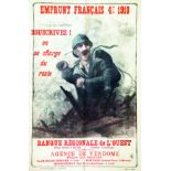 Banque Régionale de L'ouest - Très rare 1918 WATT MAURICE Aug . Gout & cie Orléans Affiche entoilée/