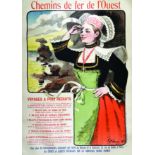 Chemins de Fer de L'Ouest 1901 GRÜN JULES ALEXANDRE Chaix Paris Affiche entoilée/ Vintage Poster