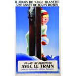 8 Jours de Neige Blanche avec le Train 1956 HUGON ROLAND Paul Martial Paris Affiche entoilée/