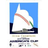 America Cup Mumm Champagne 1990 BAMS S. Affiche entoilée/ Vintage Poster on Linnen T.B.E. A - 61 x