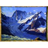 Les Grandes Jorasses: Vue du Couvercle - Mont Blanc huile sur toile / Oil on canvas sign Boulanger