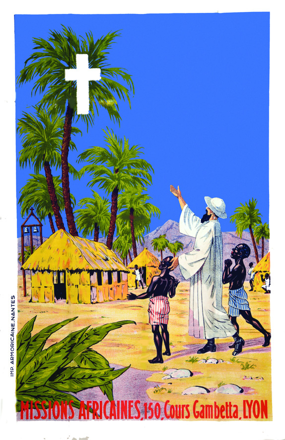Missions Africaines vers 1900 Lyon (Rhône) Armoricaine Nantes Affiche entoilée/ Vintage Poster on
