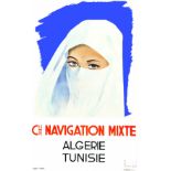 Cie de Navigation Mixte Algérie Tunisie vers 1950 DARD MAURICE Robaudy Cannes Affiche entoilée/