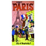 Visit Paris City of Hospitality ? vers 1960 T.C.G. U.S.A. Affiche entoilée/ Vintage Poster on Linnen