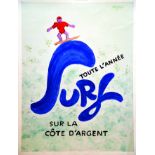 Surf sur la Côte d'Argent - Biarritz vers 1990 SAVIGNAC RAYMOND 1 Affiche Non-Entoilée / Vintage