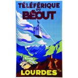 Lourdes Téléférique du Béout 1952 Bedos & Cie Paris Affiche entoilée/ Vintage Poster on Linnen T.B.